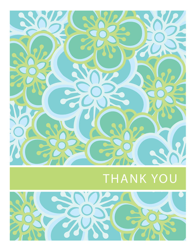 Blue & Green Floral Thank You Card